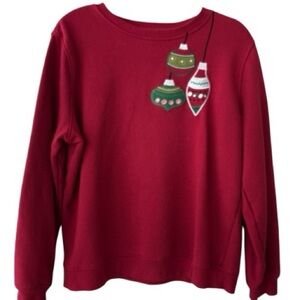 REBECCA MALONE holiday sweatshirt, red w/ felt ornaments. Sz Large cotton blend